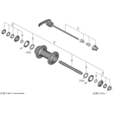 HB-M595 complete hub axle, 108 mm