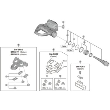 PD-R9100 pedal axle assembly, left hand, 4 mm longer type